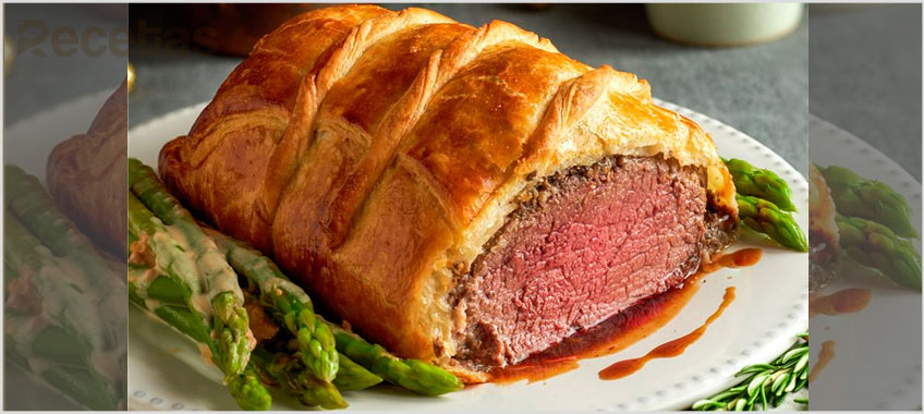 Solomillo Wellington de ternera con espárragos y foie